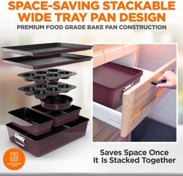 NutriChef 8-Piece Nonstick Stackable Bakeware Set - Image 6