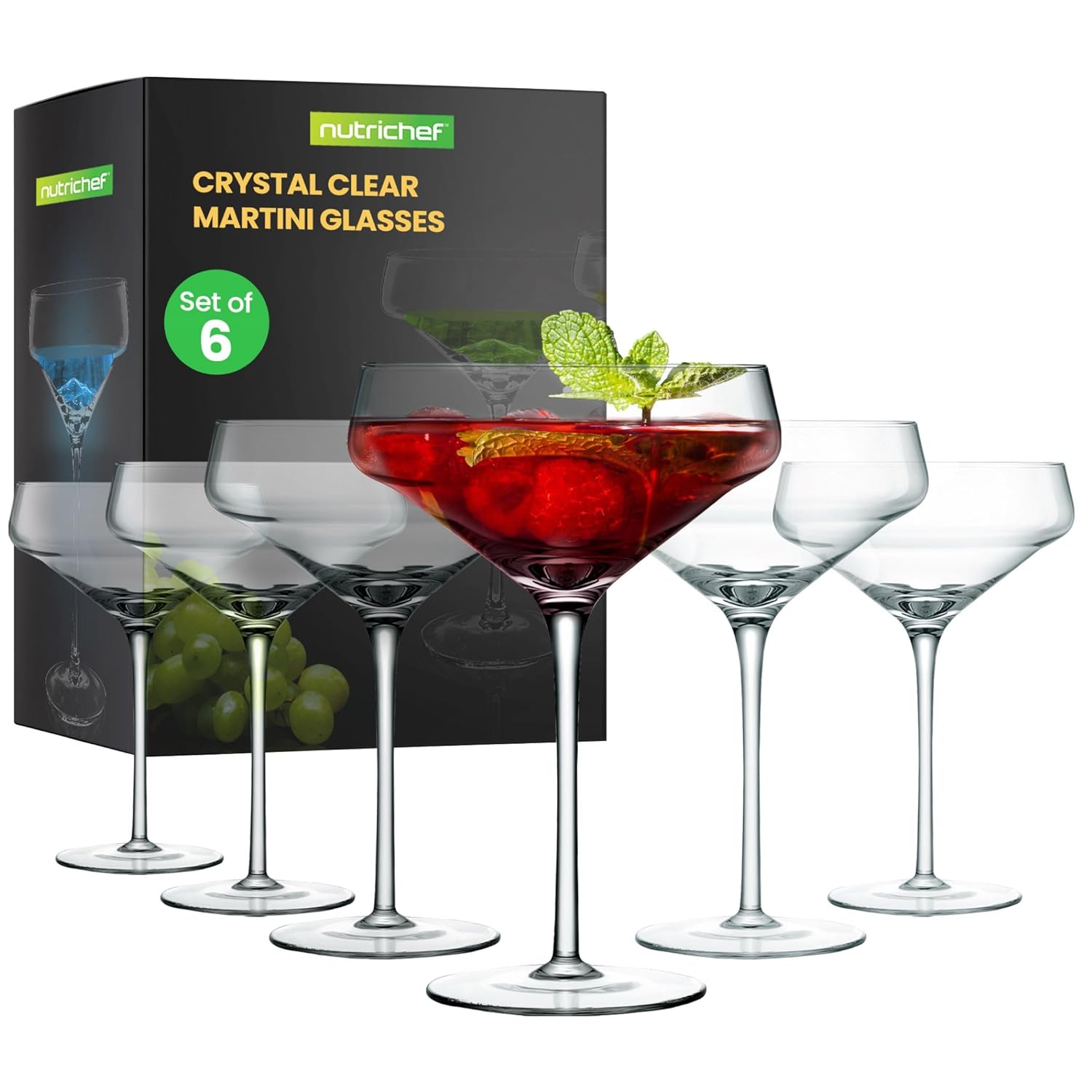 NutriChef 10oz Martini Glasses Set of 6