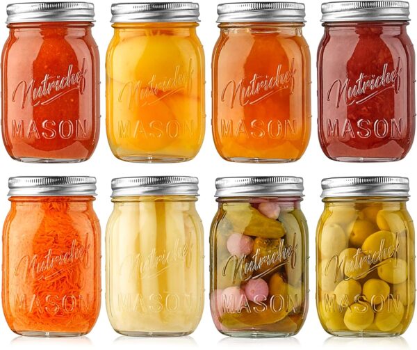 NutriChef 8-Pack 16 oz Mason Jars with Lids