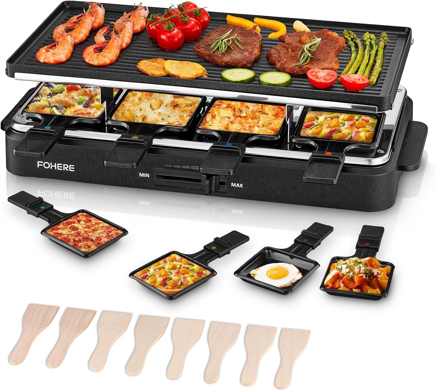 FOHERE Raclette Grill, 2 in 1 Raclette Table Grill
