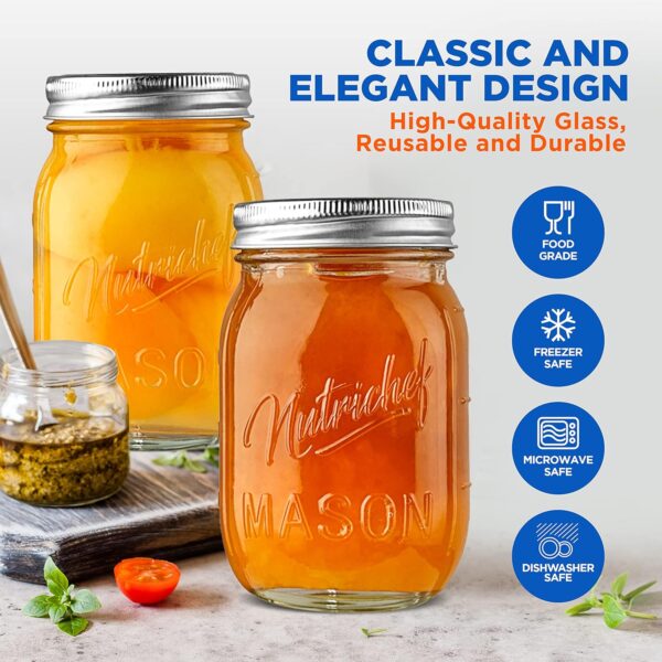 NutriChef 8-Pack 16 oz Mason Jars with Lids - Image 3