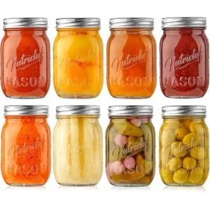 NutriChef 8-Pack 16 oz Mason Jars with Lids