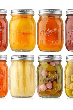 NutriChef 8-Pack 16 oz Mason Jars with Lids