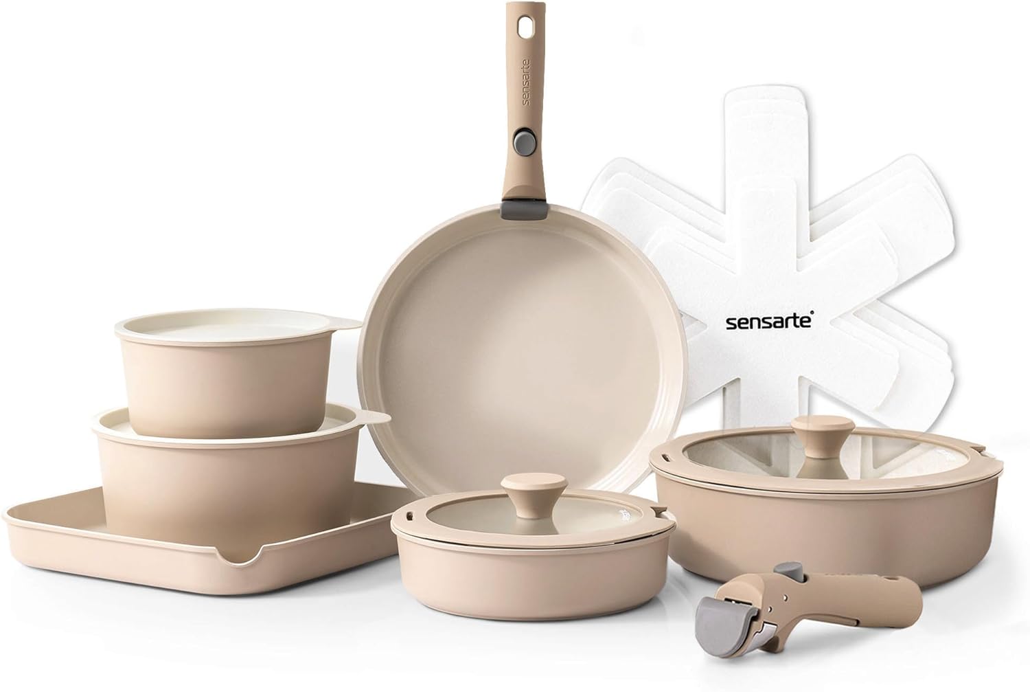 SENSARTE 17 Piece Ceramic Pots and Pans Set,