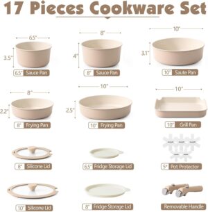 SENSARTE 17 Piece Ceramic Pots and Pans Set, - Image 7