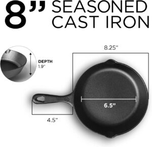 Commercial CHEF Pre-Seasoned Cast Iron Skillet with Removable Silicone Handle, 8-Inch Cast Iron Panst Iron Pan - Image 2