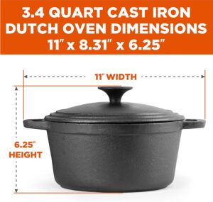 COMMERCIAL CHEF 3.4 Quart Cast Iron Dutch Oven with Dome Lid and Handles - Image 2