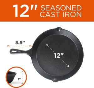 Commercial CHEF 3-Piece Cast Iron Skillet Set – 8 inch, 10 inch, and 12 inch - Pre-seasoned Cast Iron Cookware - Image 4