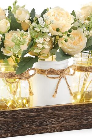 Mkono Mason Jar Lights Centerpiece Table Decor