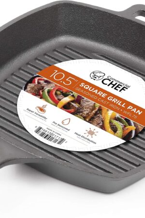 Commercial CHEF Cast Iron Skillet, 10.5” Square Pre-seasoned Cast Iron Pan
