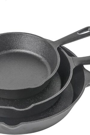 Commercial CHEF 3-Piece Cast Iron Skillet Set – 8 inch, 10 inch, and 12 inch - Pre-seasoned Cast Iron Cookware