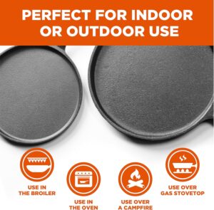 Commercial Chef Round Cast Iron Griddle Pan 3-Piece Set – 8-inch, 10-inch, and 12-inch - Pre-seasoned Griddle Cast Iron Cookware - Image 5